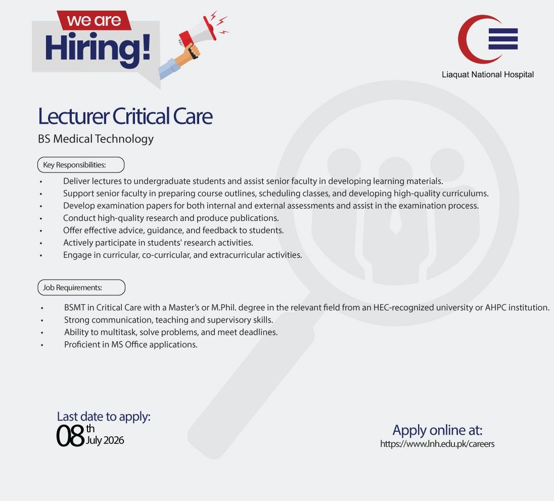Liaquat National Hospital LNH Jobs Lecturer Critical Care
